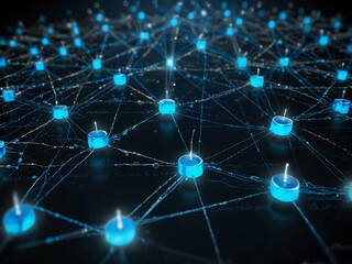 Obraz premium Digital communication networks with blue wireless signals.
