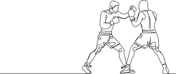 continuous single line drawing of two boxers fighting, line art vector illustration