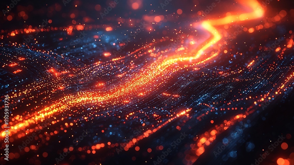 Poster ai driven fraud detection in data streams with glowing red flags on outlier transactions