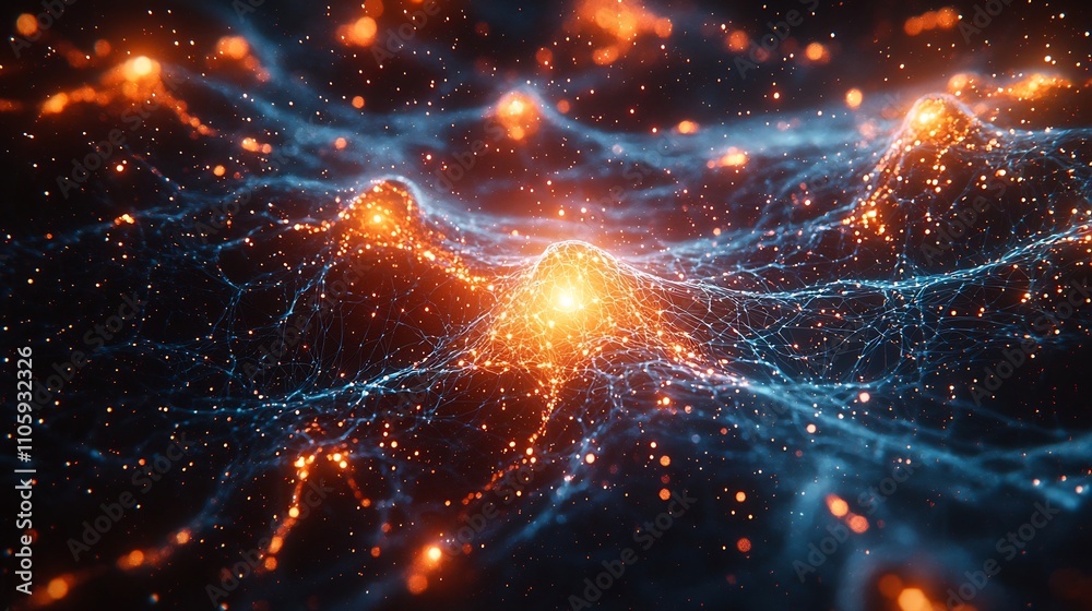 Poster glowing neural network analyzing financial transactions and detecting fraud in real time