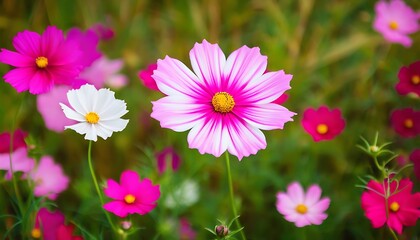 Fototapeta premium Vibrant Cosmos in the Garden, Displaying Natural Charm with Colorful Bloom.