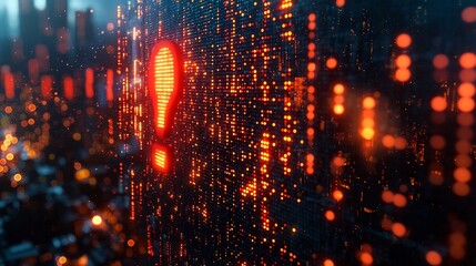 Glowing Red Exclamation Mark Over Financial Data Screen Symbolizing Fraud Detection Alerts