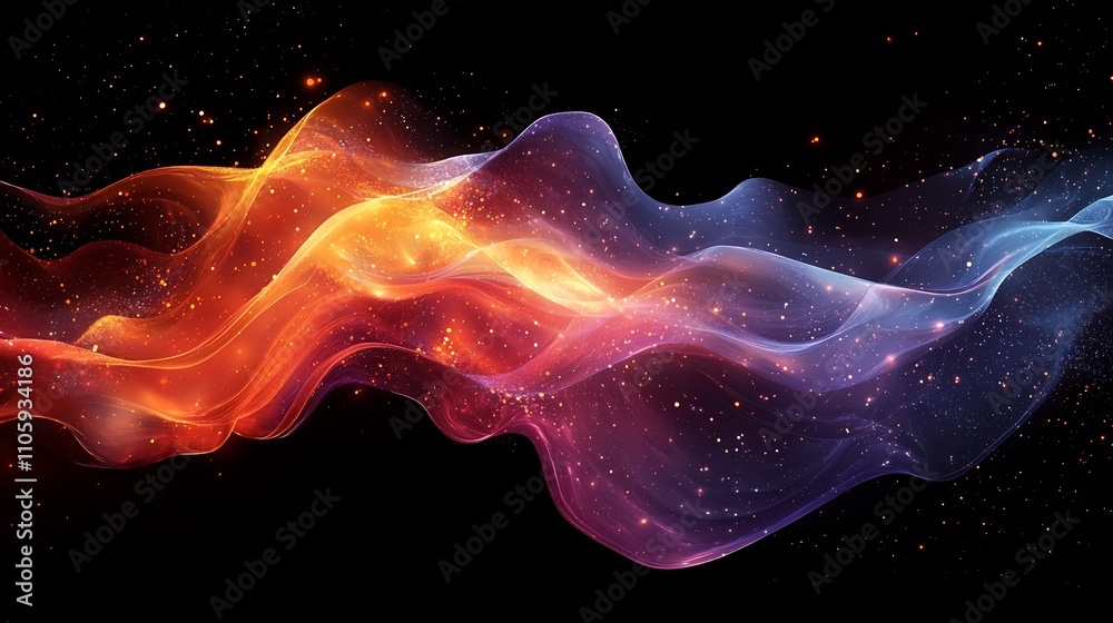Poster colorful flowing lines visualizing sentiment analysis processing