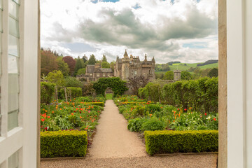 A view of Abbotsford, an historic country house near Galashiels in the Scottish Borders, from the conservatory. It was home to famed author and poet Walter Scott from 1817 to 1825.