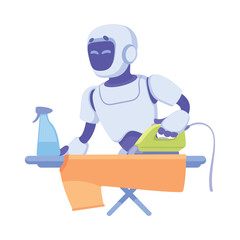 Robot Iron Clothes as Smart Android Assistant Machine Vector Illustration