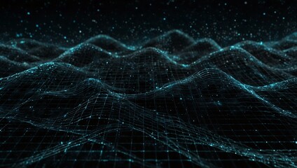Naklejka premium Digital wave in a grid pattern on a starry black background.