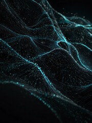Obraz premium Digital wave of particles on a dark background.