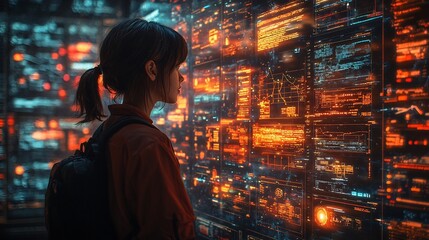 Fototapeta premium Futuristic Holographic Classrooms Guiding Students to Build Digital Models of Their Dream Careers