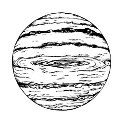 Jupiter as a large circle with two or three horizontal lines to show gas layers, on a white background