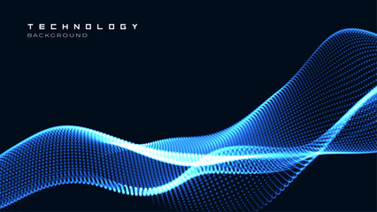 Fototapeta premium Wavy Dot particle Line background design in dark blue background for AI, Computer and All others Technological Purposes.