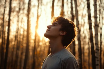 Basking in the warm, golden glow of the sunset, I find myself surrounded by a tranquil forest that feels both serene and inviting, creating a perfect escape from the chaos of everyday life