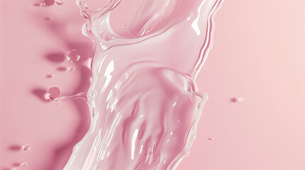 Glossy liquid splashing over a solid pastel light pink color background