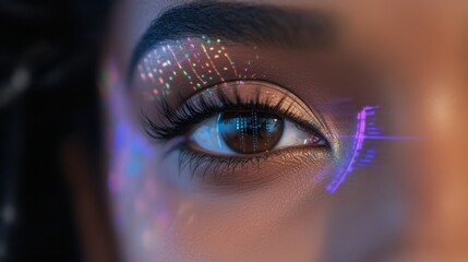 Futuristic Eye with Cybernetic Holographic Projection Close-up
