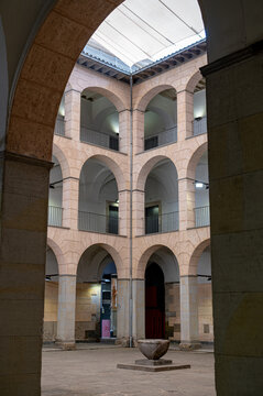Panorama of the 18th century Hospice, where the Garrotxa Museum is located in the city of Olot in Catalonia in 2024.