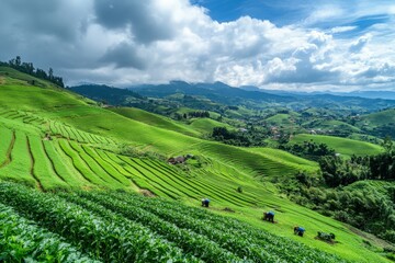 Fototapeta premium Agricultural Irrigation and Eco-Friendly Farming Practices for Sustainable Growth. Beautiful simple AI generated image