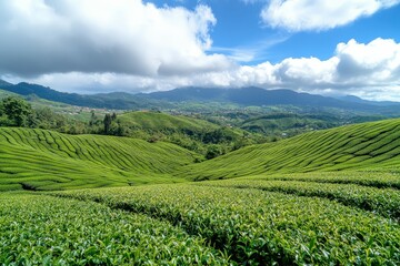 High-altitude drone shot capturing the geometric patterns of terraced agricultural fields. AI generated.. Beautiful simple AI generated image