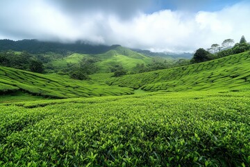 Fototapeta premium High-altitude drone shot capturing the geometric patterns of terraced agricultural fields. AI generated.. Beautiful simple AI generated image