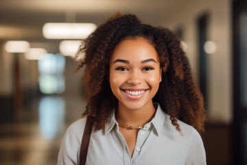 Fototapeta premium Smiling portrait of a young female African American student