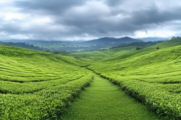 Obraz premium Landscape view of rice terraces in Asia, highlighting bio-ecological beauty and agricultural harmony.. Beautiful simple AI generated image