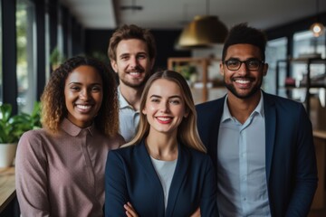 Obraz premium Smiling portrait of a diverse group of business people in office