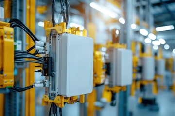 Industrial Control Panel with Wires in Modern Manufacturing Facility