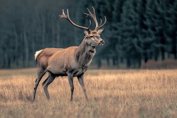 A lone deer grazes in a sun-drenched forest clearing.. Beautiful simple AI generated image