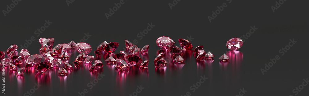 Poster ruby diamond topaz gem placed on glossy background 3d rendering soft focus