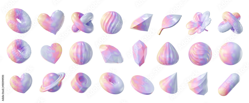 Poster pastel collection element objects for design pack isolated background 3d rendering