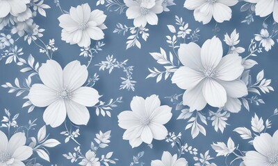 Fototapeta premium Soft blue and white pattern with subtle flower motifs, Damask, wallpaper