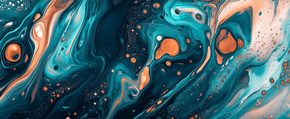 Alcohol ink marble painting, fluid acrylic art, turquoise