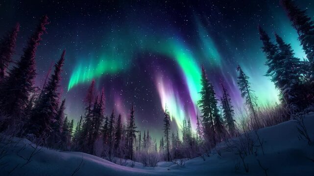 Un paisaje invernal de auroras boreales