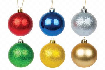 abstract 3d christmas ornament balls on ribbon with bow isolated on a white background