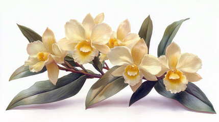 yellow moon orchid or Phalaenopsis amabilis water color illustration