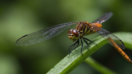 Dragonfly perched on a leaf.
