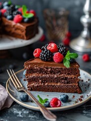 Delicious chocolate cake with fresh berries