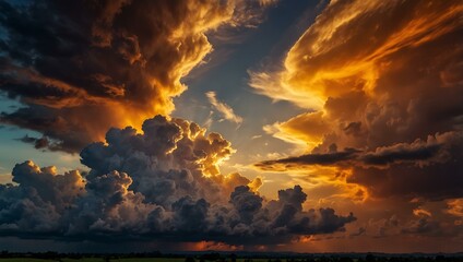 Obraz premium Dramatic golden sunset with vibrant clouds.