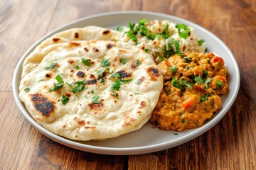 Delicious Indian Cuisine with Naan and Colorful Vegetarian Curry