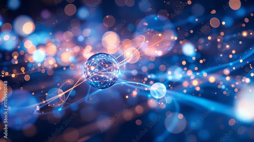Poster sparkling futuristic sphere with glowing particles in space