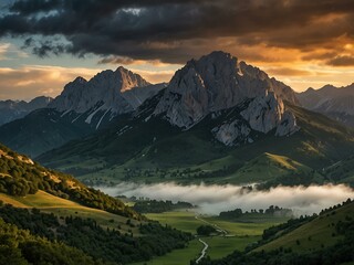 Fototapeta premium Dramatic landscape of the Picos de Europa mountains in Spain.