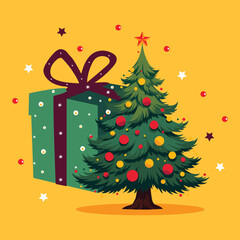 christmas tree and surprise box vector
