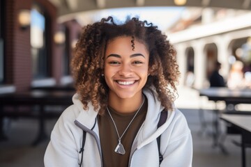 Obraz premium Smiling portrait of a young female African American student