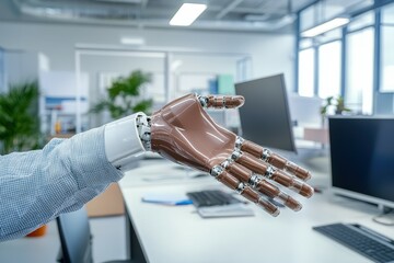 Mature woman using VR glasses, exploring a virtual world while sitting in a well-decorated living room with a contemporary touch. Beautiful simple AI generated image
