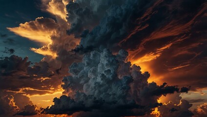 Fototapeta premium Dramatic sunset sky with dense clouds at dusk.