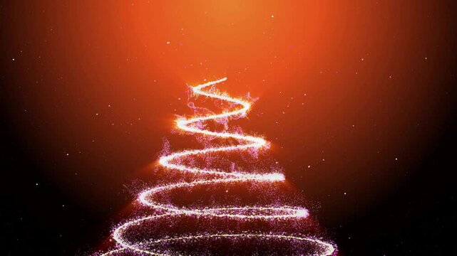 &Aacute;rbol de navidad con part&iacute;culas y final con la palabra Feliz Navidad en espa&ntilde;ol