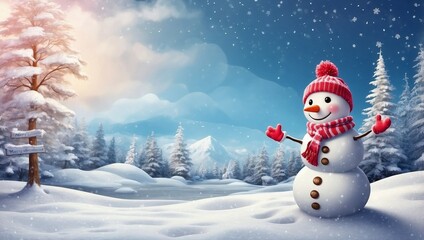 Obraz premium Snowman Spreads Holiday Cheer in Winter