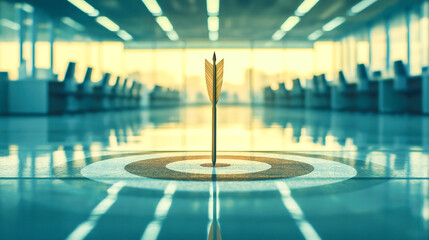 Obraz premium This image illustrates the essence of precision and focus with an arrow perfectly hitting the target, representing successful goal achievement in a professional setting.