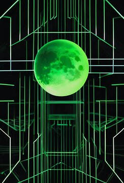 neon green moon geometric