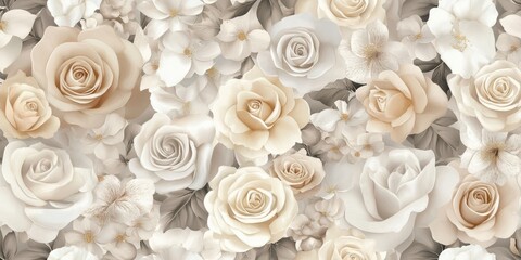 A stunning collection of cream and beige roses fills the space, creating a soft and elegant floral backdrop perfect for special occasions, weddings, and decorative displays.