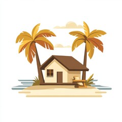 Obraz premium Beachfront Cottage on a Tropical Island