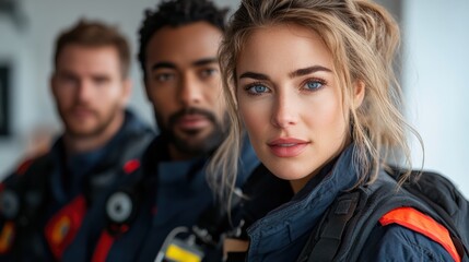 Diverse EMT teams in collaborative emergency roles, highlighting inclusivity and teamwork, styled for clarity on white.